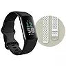 Fitbit Charge 6 Obsidian Band / Black Aluminum Case + Bonus Sport Band Frost White, Small