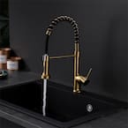 AIMADI Single Handle Pull Down Sprayer Kitchen Faucet with Advanced Spray Single Hole Brass Kitchen Sink Taps in Brushed Gold