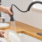 BWE Single-Handle Pull-Down Sprayer 3 Spray High Arc Kitchen Faucet With Deck Plate in Oil Rubbed Bronze