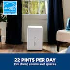 GE 22 pt. Dehumidifier with Smart Dry for Bedroom, Basement or Damp Rooms up to 1500 sq. ft. in White, ENERGY STAR